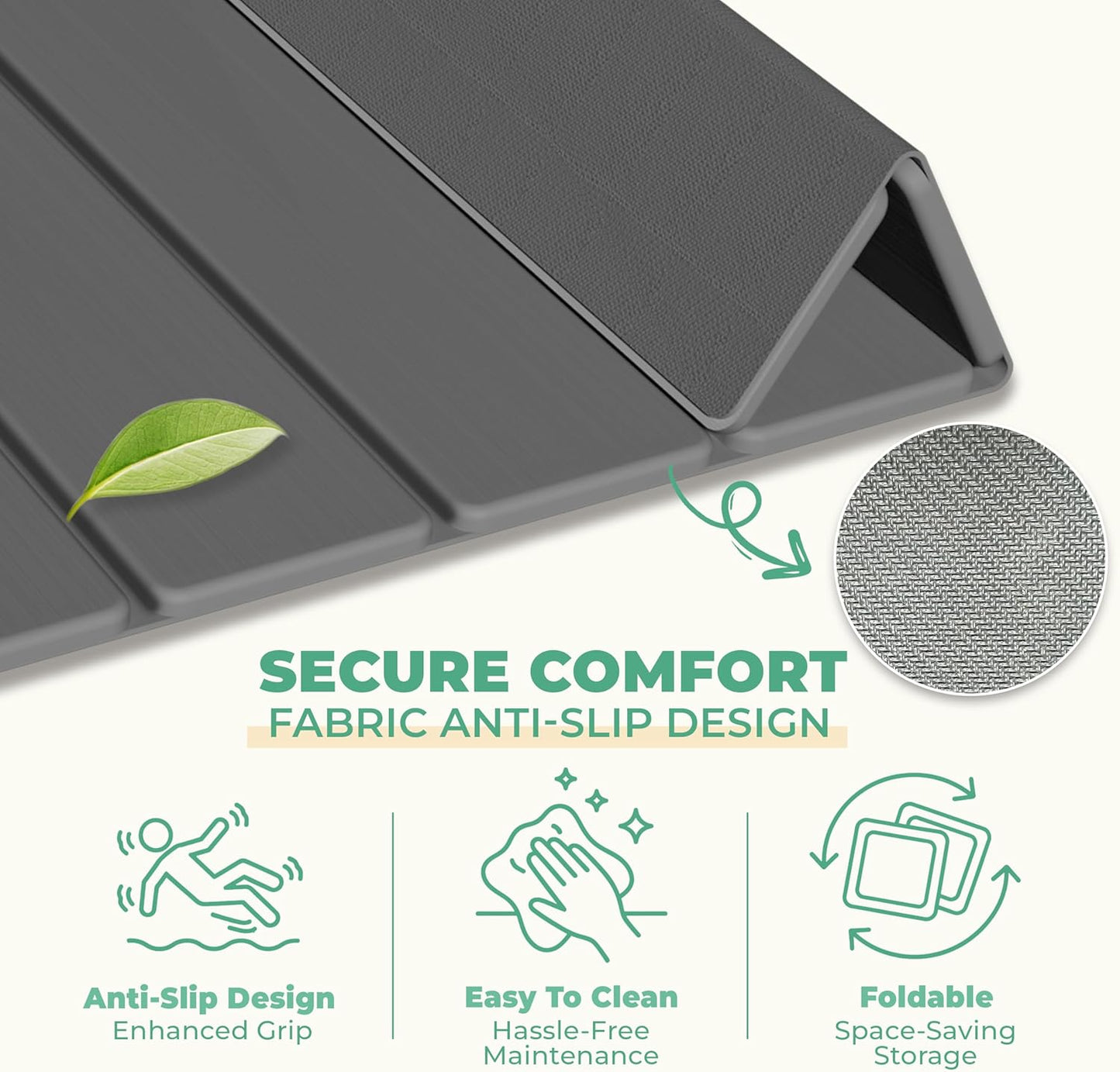 Stone Bath Mat - Non-Slip Foldable Diatomite Bath Mat 23.6 X 15.3”, Super Absorbent & Quick Drying Bathroom Mat | Easy to Clean Shower Floor Mat, Dark Gray