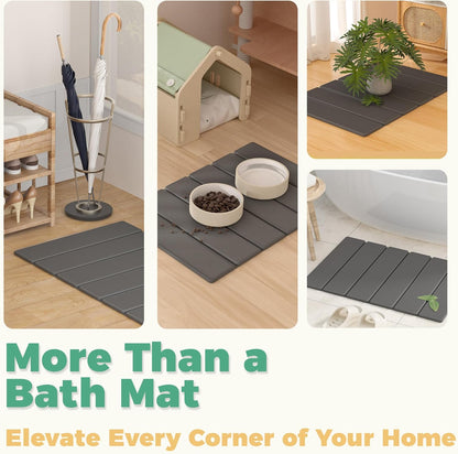 Stone Bath Mat - Non-Slip Foldable Diatomite Bath Mat 23.6 X 15.3”, Super Absorbent & Quick Drying Bathroom Mat | Easy to Clean Shower Floor Mat, Dark Gray