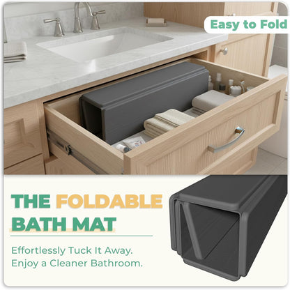 Stone Bath Mat - Non-Slip Foldable Diatomite Bath Mat 23.6 X 15.3”, Super Absorbent & Quick Drying Bathroom Mat | Easy to Clean Shower Floor Mat, Dark Gray